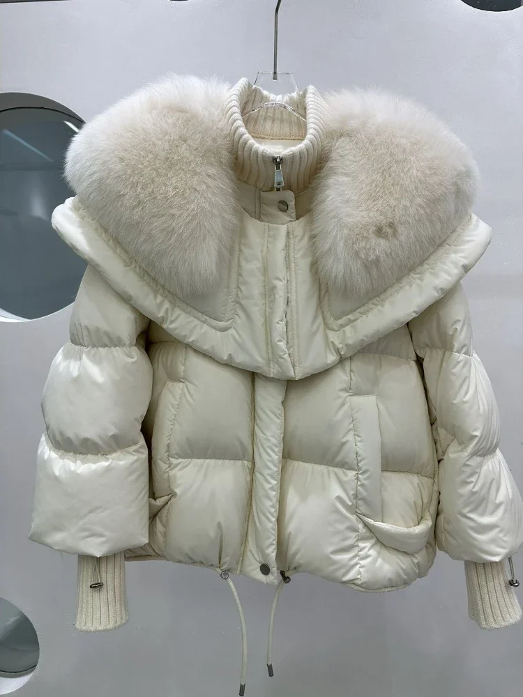 Winter Fox Collar White Goose Down Down Coat Women\'s Fashion Short Coat 2023 New Bread Coat Women Down Jacket Women 2023