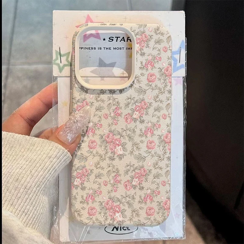 

Phone Cases Floral Trendy Pattern Anti-Drop Lychee Texture For iPhone 17 Air 11 13 14 12 15 16 Pro Max XS XR 7 8 Plus 16E Cover