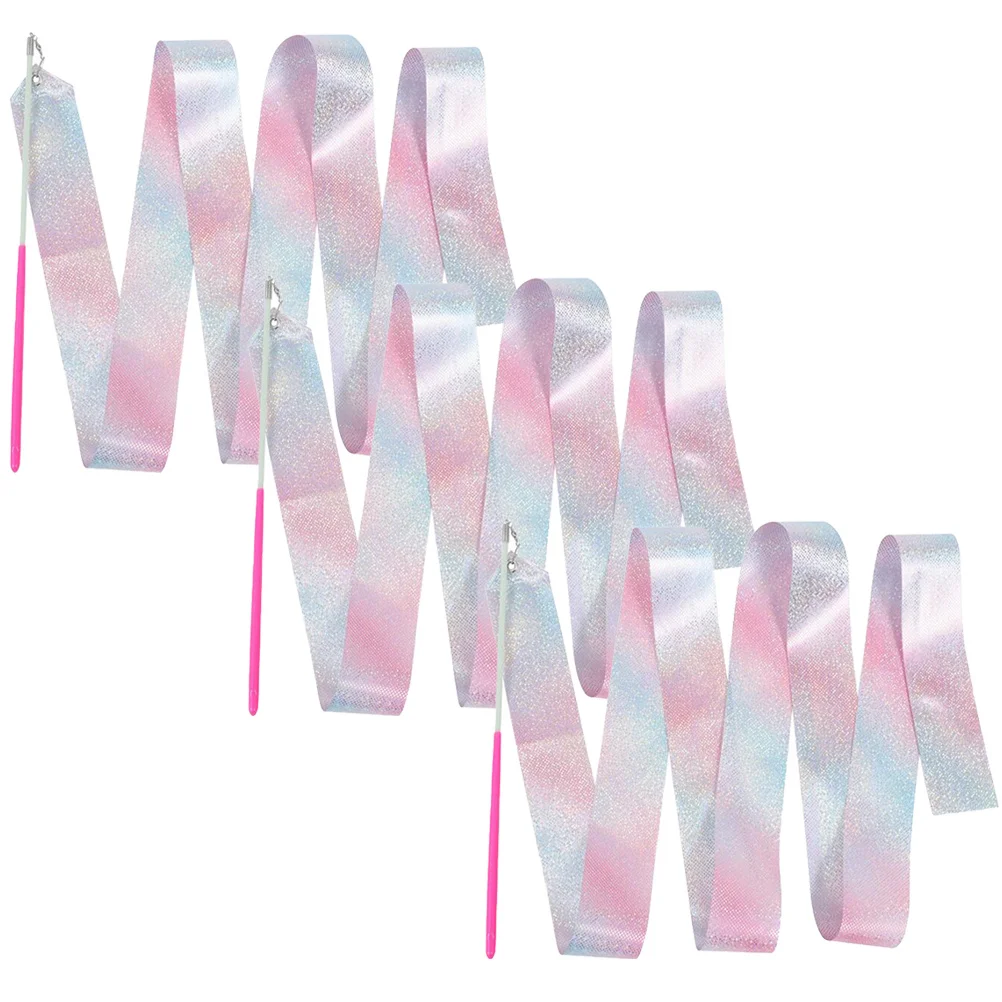 

3Pcs Dancing Sparkle Ribbon Performance Dance Ribbon Rods for Artistic Gymnastics Training and Dance Show