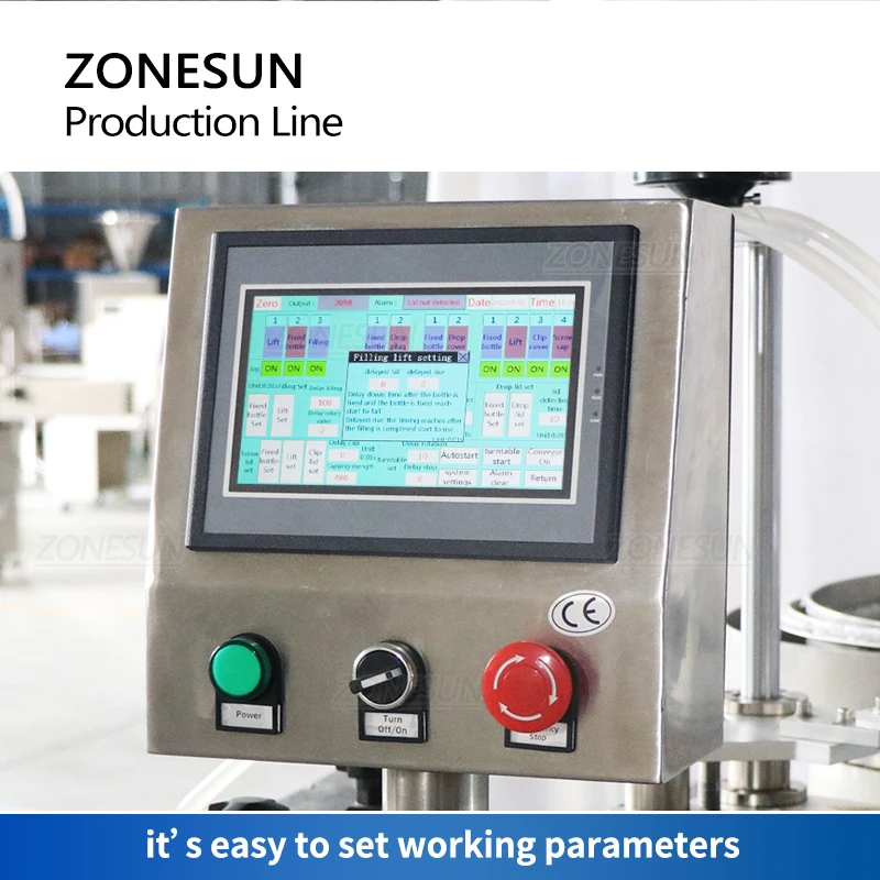 ZONESUN Linea di imballaggio automatica per bottiglie con contagocce Etichettatrice per tappatura di riempimento di liquidi per gocce di olio essenziale ZS-FAL180A10