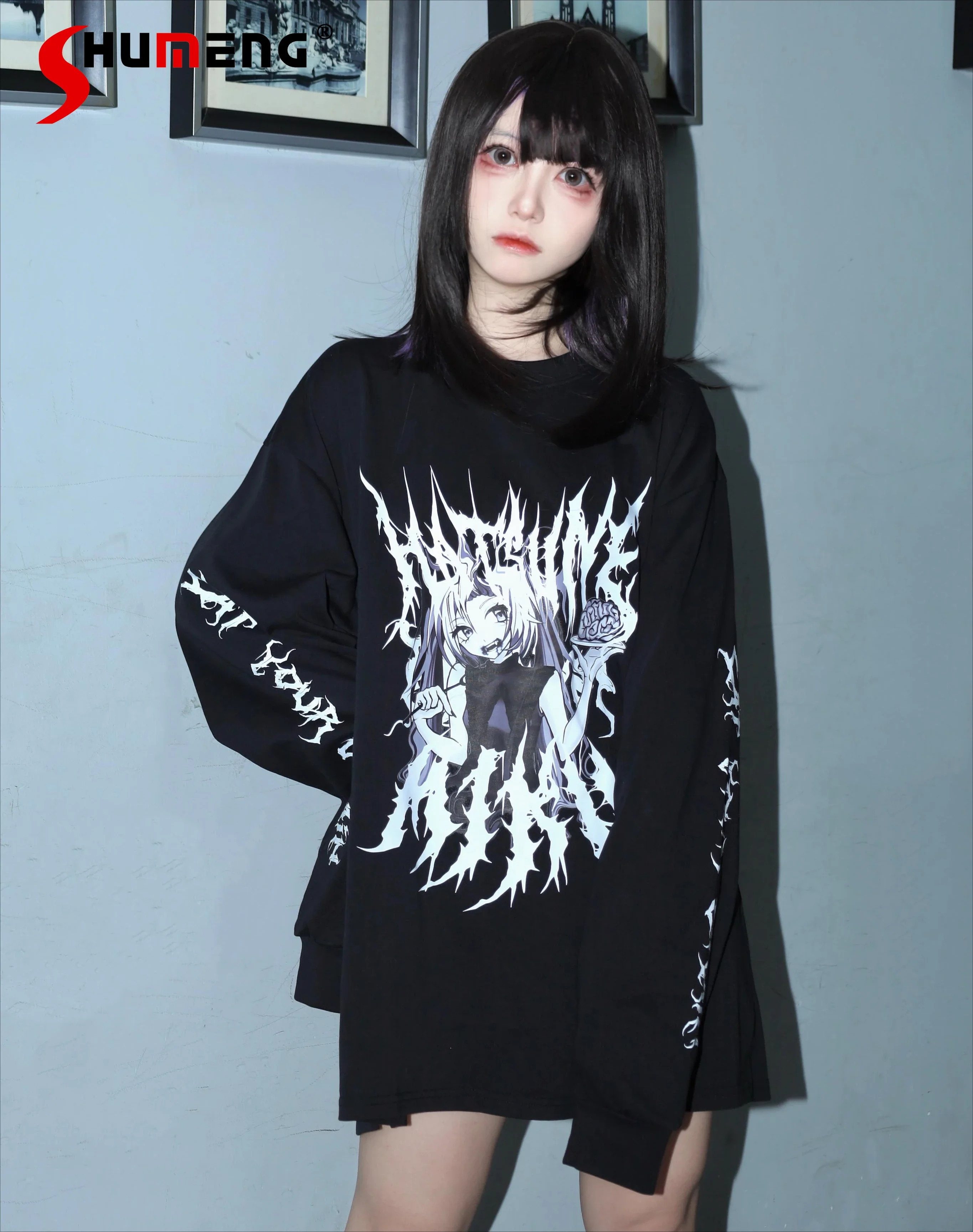 

Gothic Harajuku Dark Mine Subculture Hoodies Female Cartoon Anime Print Loose Casual Long Sleeve Pullover Top Mujer Y2k Clothes