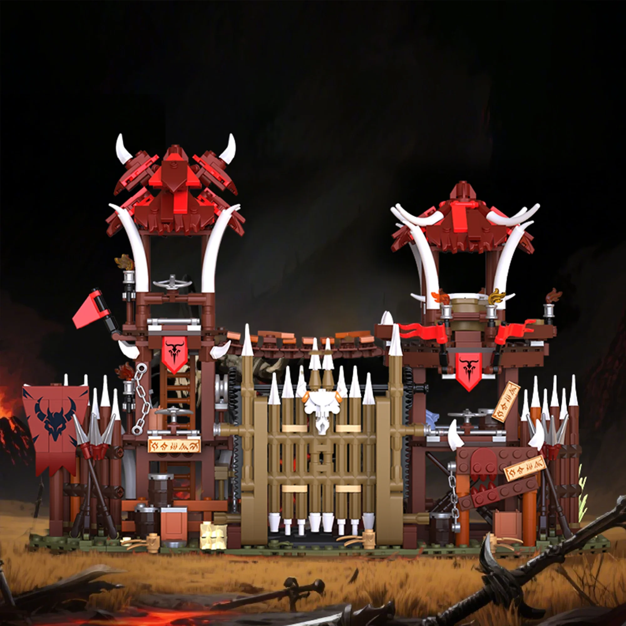 1279pcs Bone fire Gate Bouwstenen Street View Primitieve Orc Tribal Architectuur Modulaire Bricks Speelgoed voor Kinderen Volwassenen Geschenken - afbeelding 2