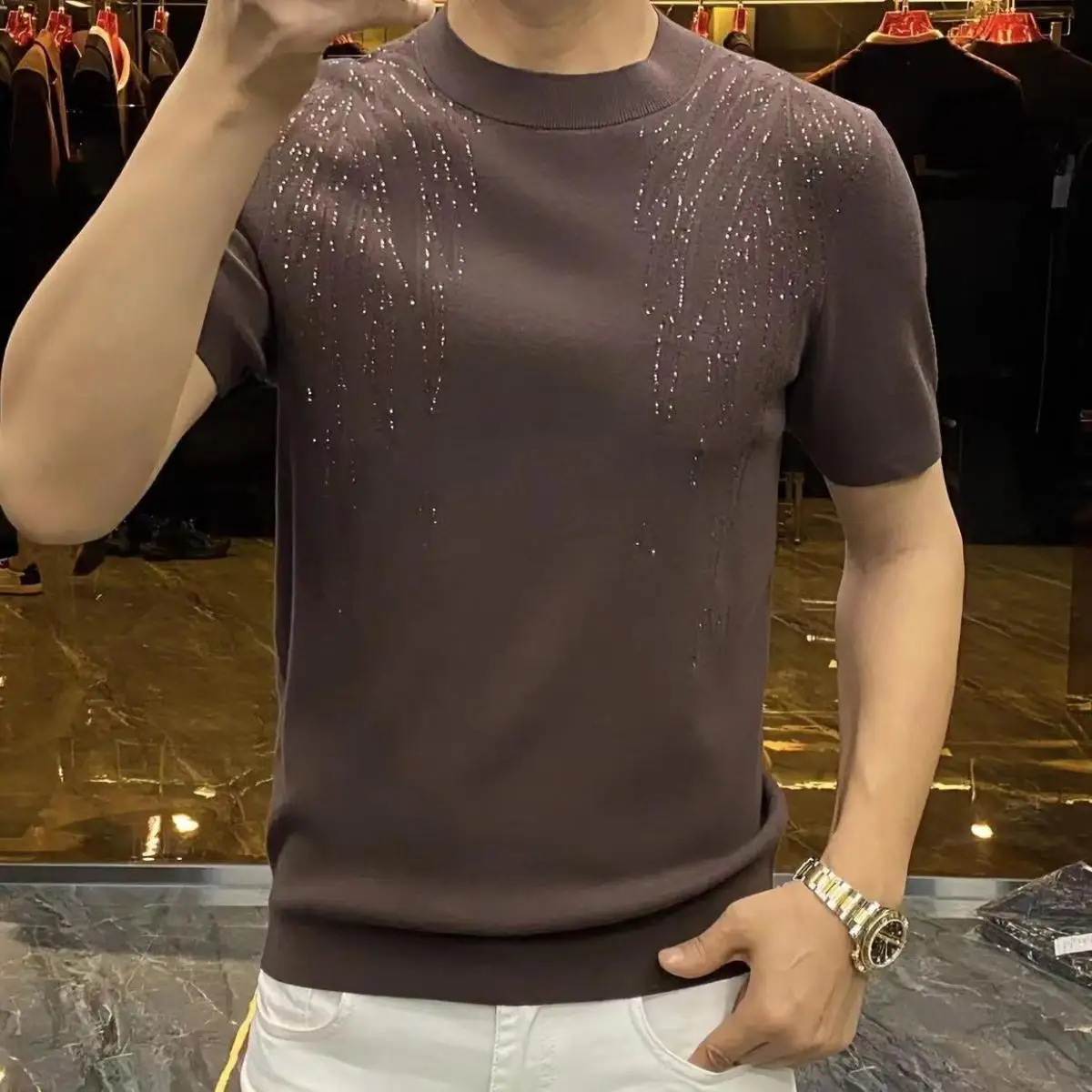 New Summer Men Versatile Half-sleeved Slim Fit T-shirt for Business Round Neck Versatile Pullover - Image 6