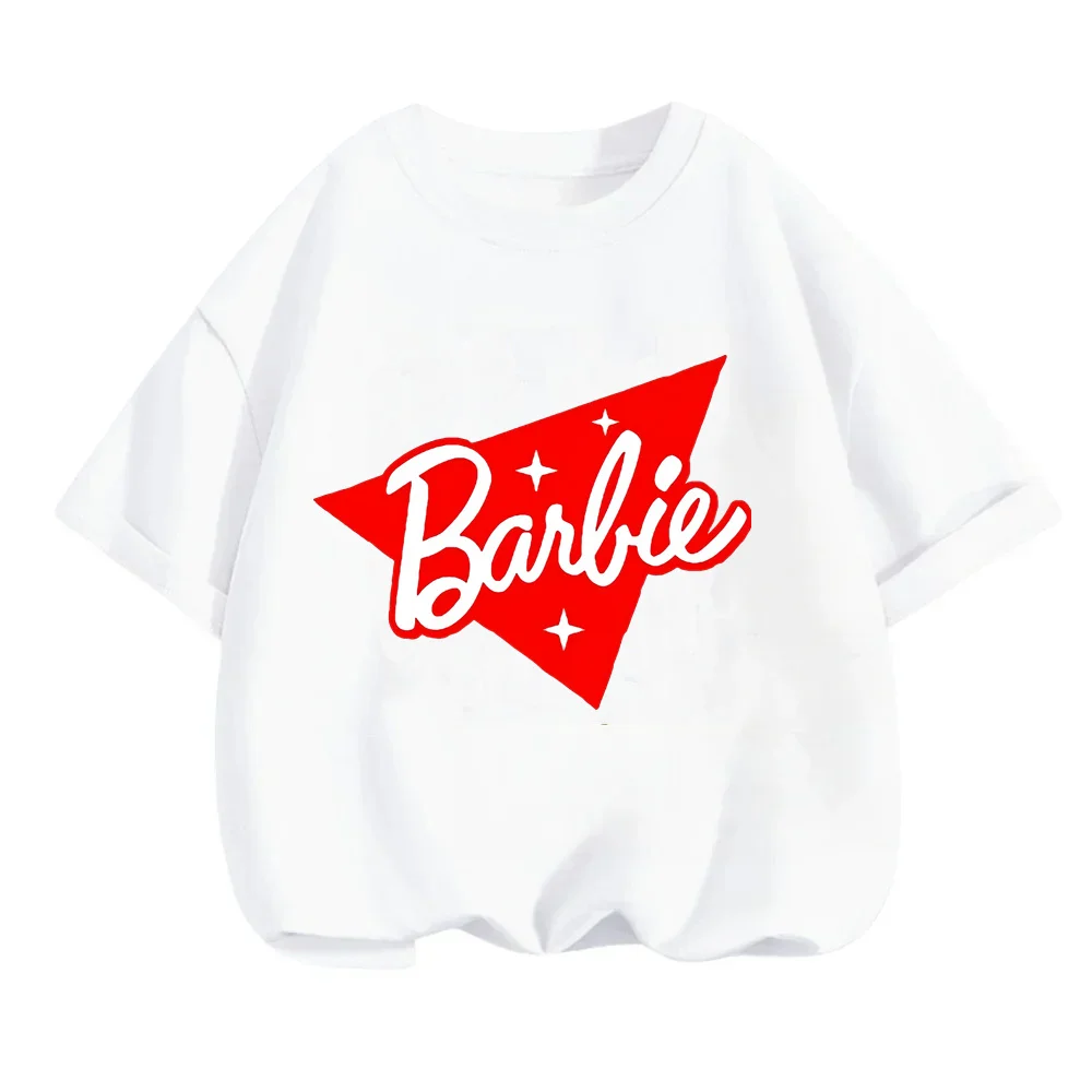 2024 New Fashion Ladies Barbie Short Sleeve Kawaii Cartoon All-Match Round Neck T-Shirt Anime Girls Breathable Tees Tops Gifts ﻿