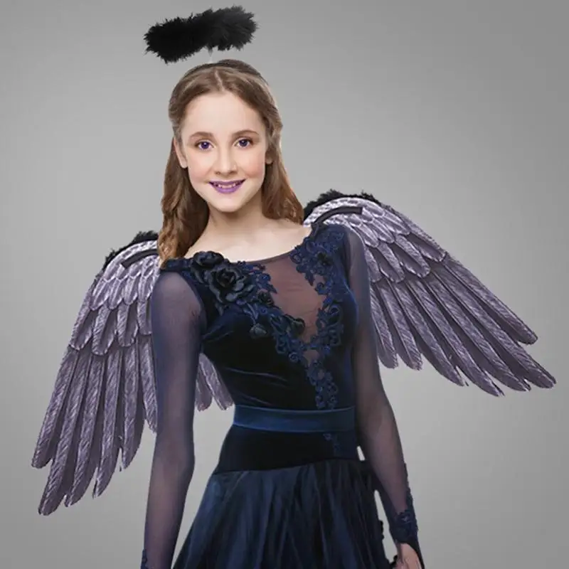 N7YF stylowe skrzydła anioła piórami obręcz do włosów kobiety dziewczęta opaska na głowę rekwizyty kostiumowe na karnawał