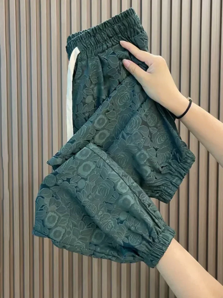 2025 Loose Casual Print Pants Wide-leg High Waist Drape Cropped Pants Women All Match Aesthetic Fashion Trousers Female Summer