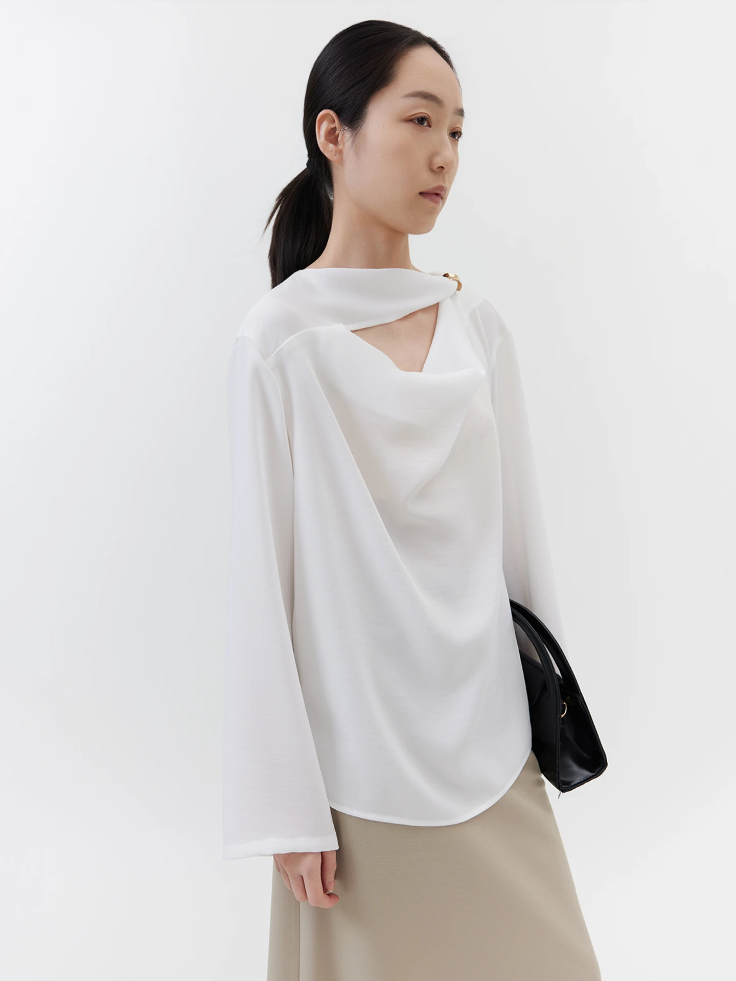 

Seei Spring New Women's Loose oulder irt Ele Sle Polyester Fiber Long Sve Midi Length Casual Faion Top