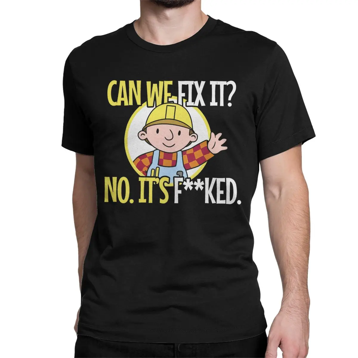 Can We Fix It Funny Repair Man Bob The Builder T Shirts Men's Cotton T-Shirt Round Collar Tees Short Sleeve Clothes Graphic