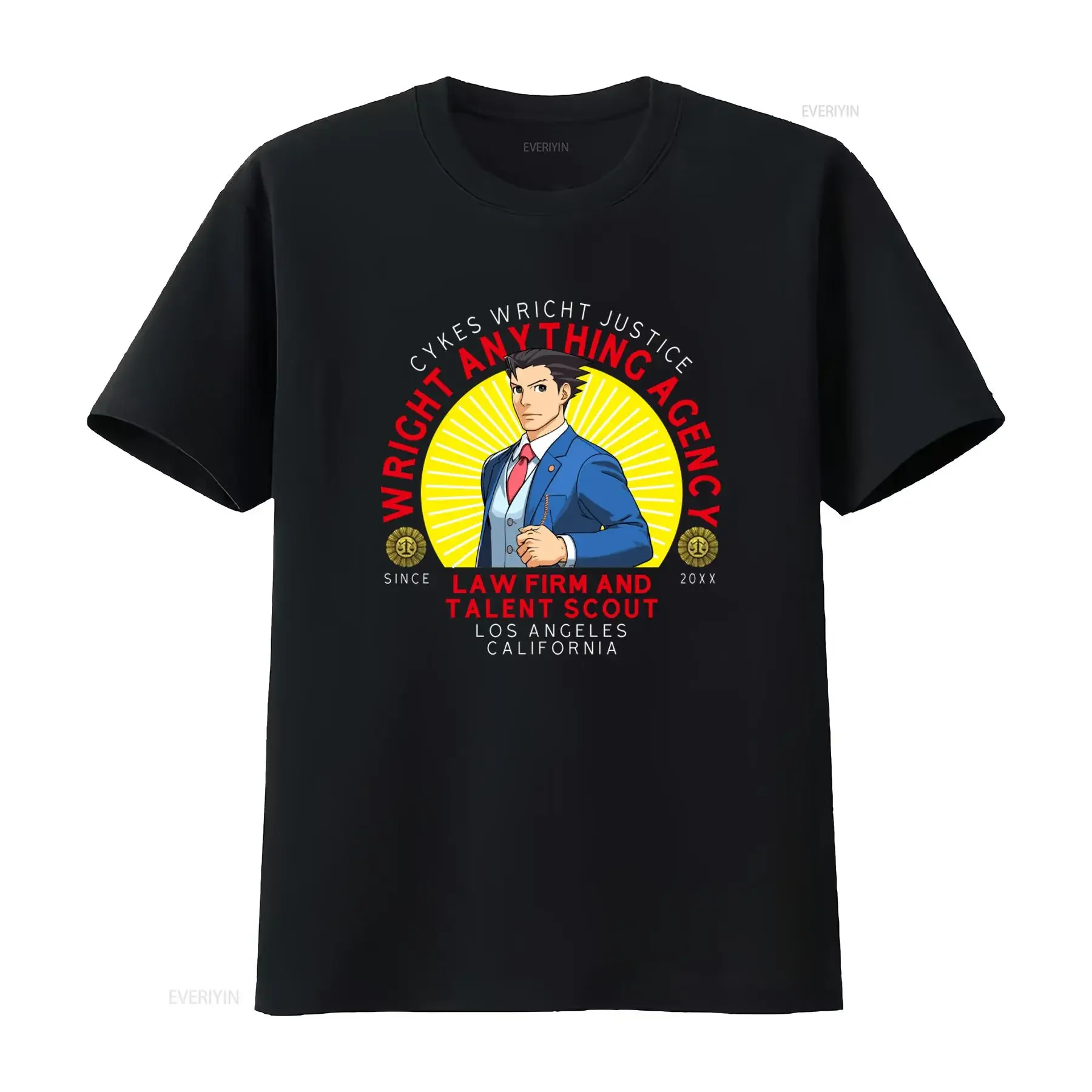 T-shirt Ace Attorney Wright Anything Agency Navy pour adulte, design vintage lavé, unisexe, Los Angeles, Californie, motif de cabinet d'avocats