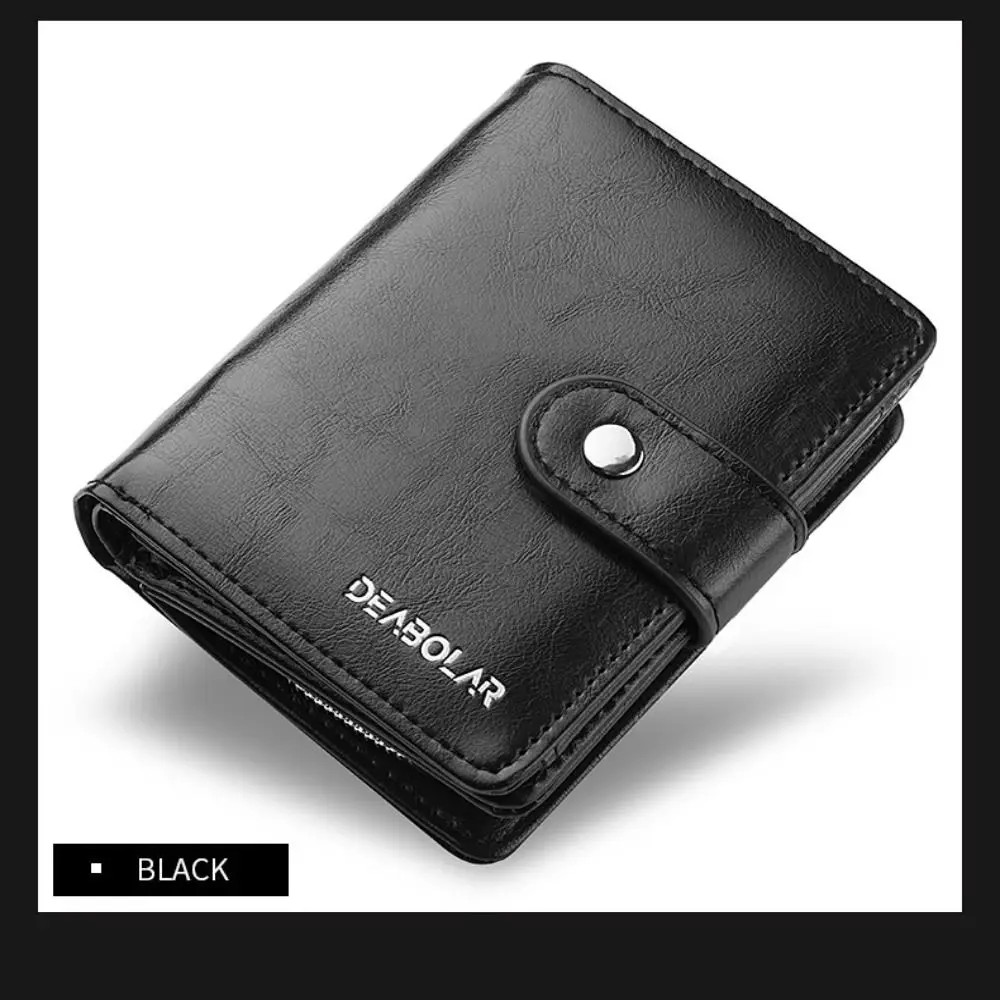Luxury PU Leather Men Tri- Fold Wallets Coin Purse with Zipper Coin Purse Multifunctional Short Wallet