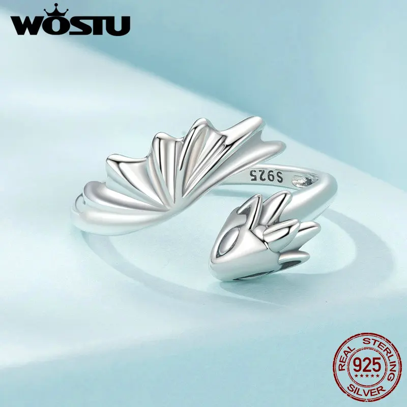 WOSTU 925 Sterling Silver Red Rose Ring Spider Skull Flying Dragon Vintage Iris Open Ring for Women Fine Jewelry Christmas Gift view 2