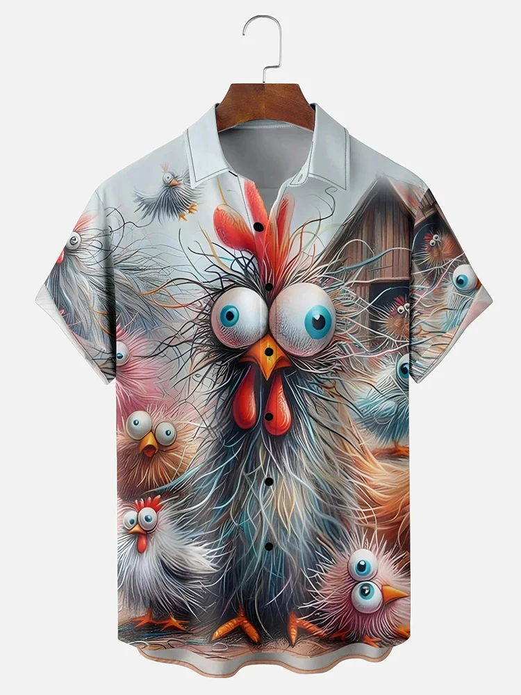 Summer Men's Short-sleeved Shirt Seaside Vacation Stylish And Comfortable Men's Casual Shirt Rooster Print Men's Hawaiian Shirt