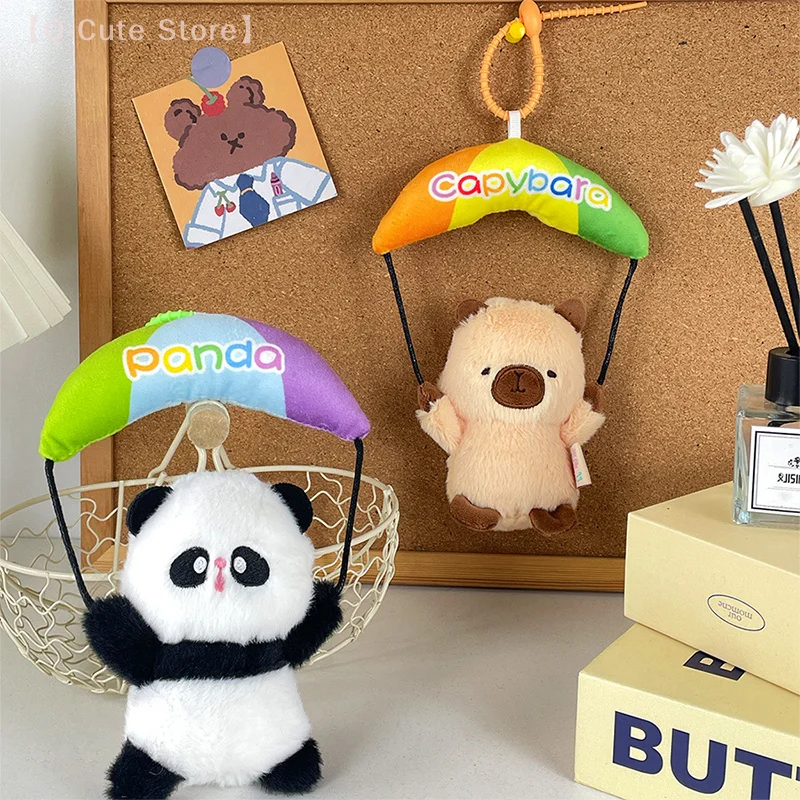 【NN】Flying Parachute Capybara Plush Keychain, Panda Doll for Car Key Holders & Backpacks