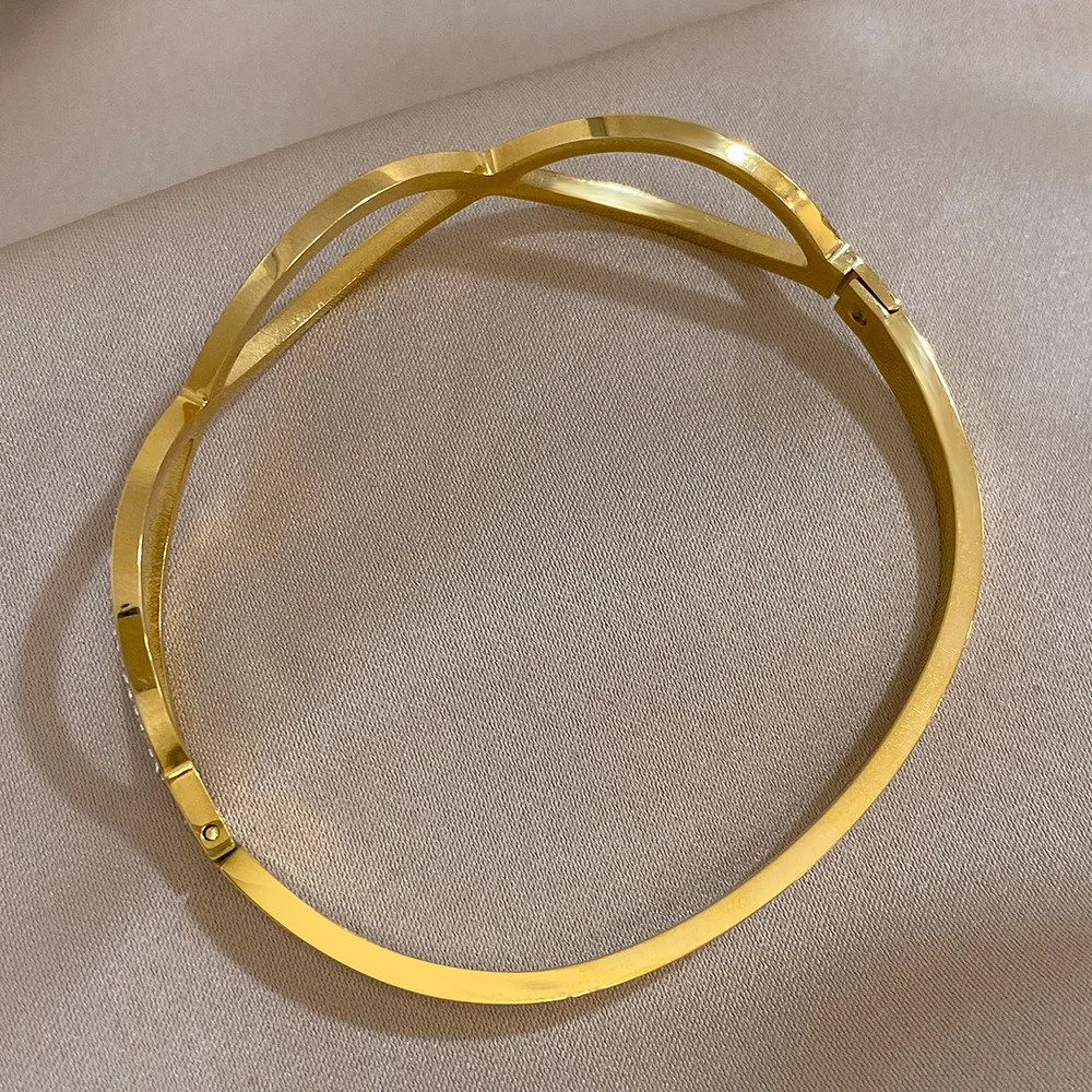 AENSOA bracciale rigido con ciondolo Color oro più semplice in acciaio inossidabile 316L per donna ragazza nuova tendenza gioielli da polso da festa