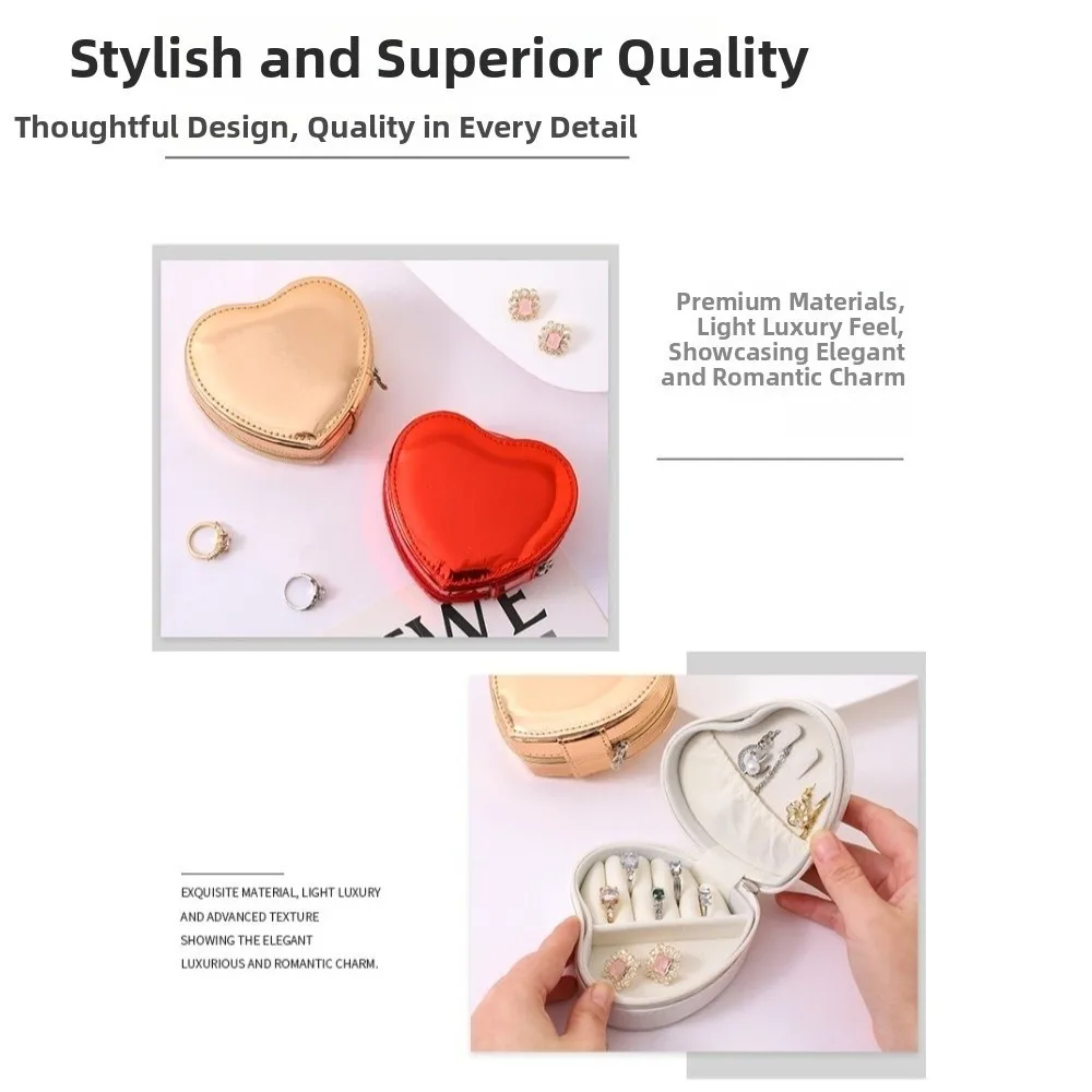 Velvet Travel Jewelry Organizer Box Anti-Scratch Soft Lining Jewelry Storage Boxes PU Leather Heart-shaped