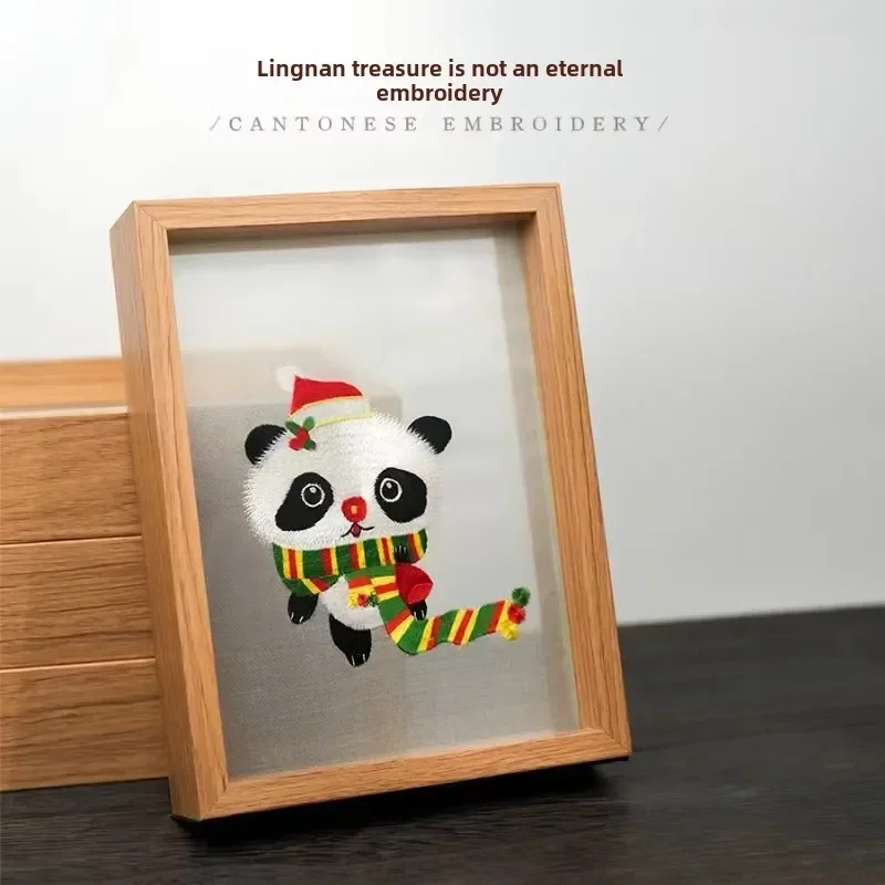 Chinese style Christmas gifts Guangdong Embroidery Panda Ornament Handmade Embroidery Double sided Embroidery