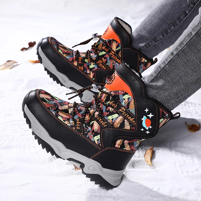 Kids Boots Winter Plus Velvet Warm Boy Snow Booties Cotton Lining Water Proof Children Leather Shoes Outdoor Activity Supplies