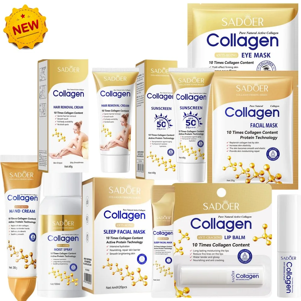 Serie SADOER: Spray Hidratante de Colágeno/Bálsamo Labial/Protector Solar/Crema de Manos/Mascarilla, Nutrición Profunda, Reparación de la Barrera Cutánea