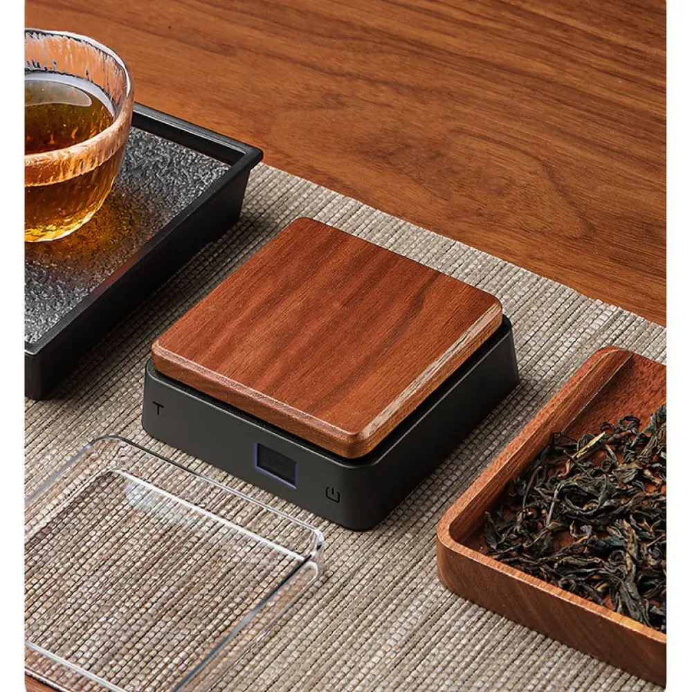 Classic Walnut Wood Kitchen Scale Accurate Tea Weighing Balance Rechargeable Electronic Food Tool Compact Design