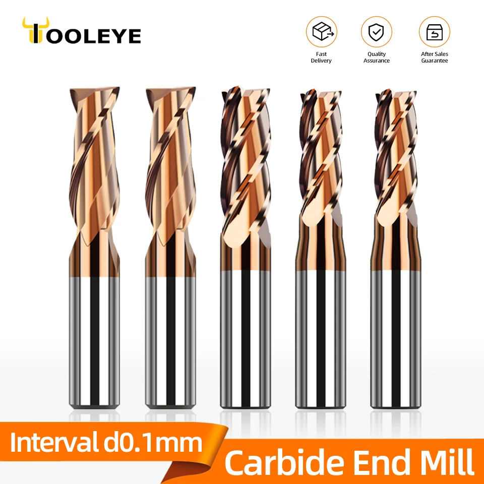 Carbide End Mills HRC55 Cutting Tool Interval 0.1mm For CNC Maching Flat Metal Cutter 2/4 Flutes Tungsten Steel Milling Cutter