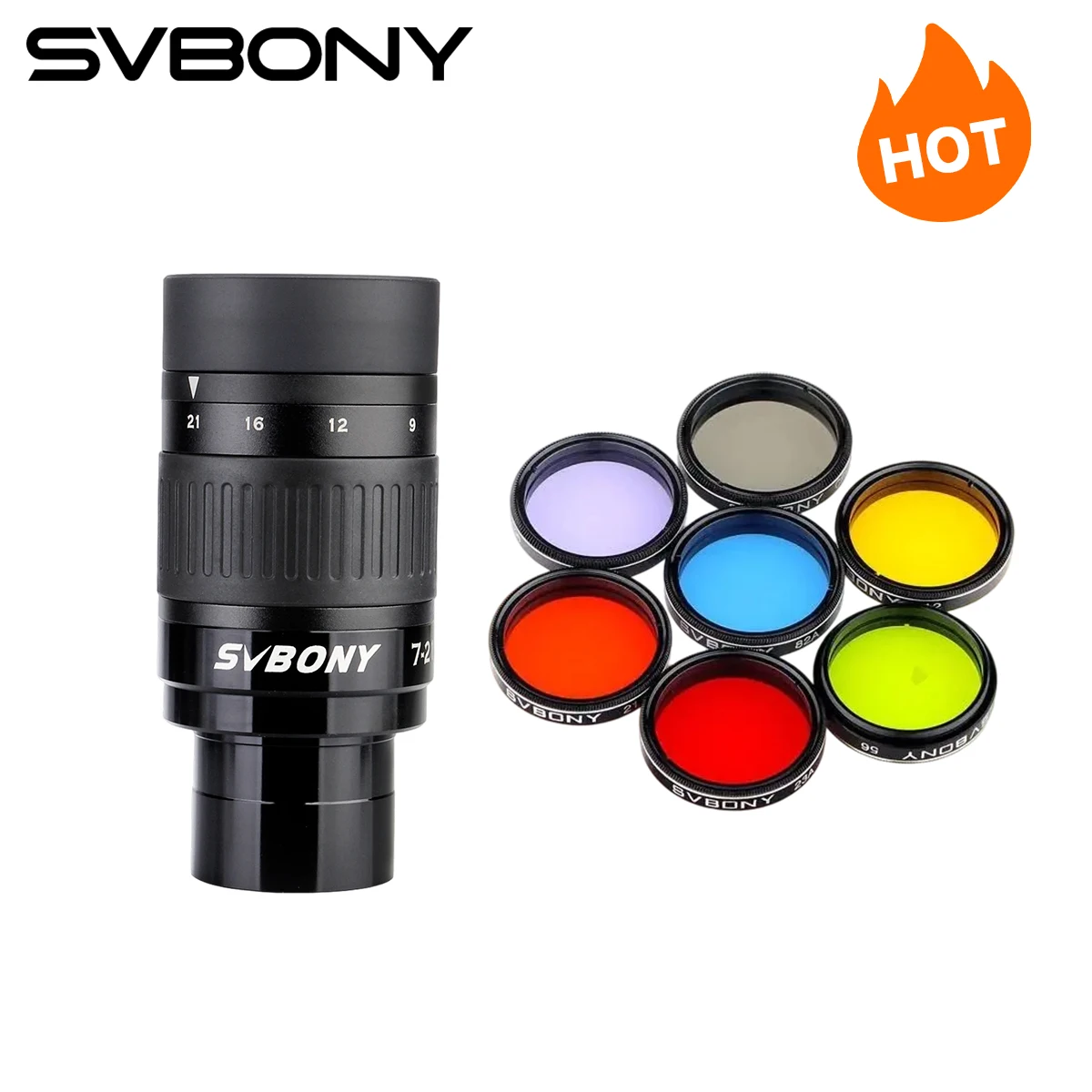Ocular Zoom Svbony SV135 7-21mm com Filtro para Iniciantes – Conjunto de Acessórios para Telescópio de Observação Planetária, Céu Profundo e Lunar