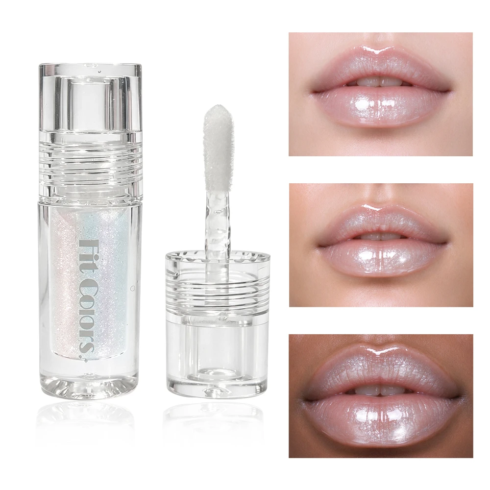 Crystal Glow Pearl Lip Oil, Non-Sticky Clear Shimmer Lip Oil for Glass Lips, All Day Hydrating