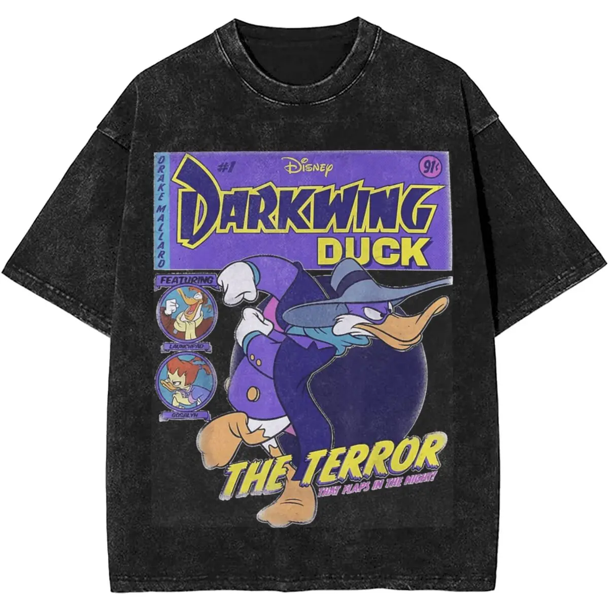 

Mens T Shirt Darkwing Duck The Terror Washed T-Shirts Leisure Summer Tees Y2K Retro Pattern Cotton Tops Hot Sale