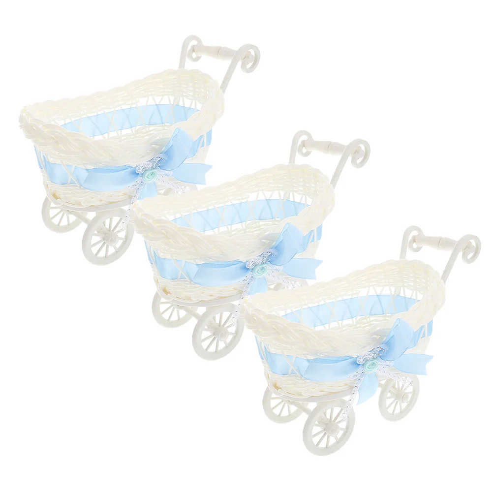 

3Pcs Imitation Rattan Candy Basket Trolley Shape Decorative Woven Party Favor Organizer Wedding Baby Shower Storage