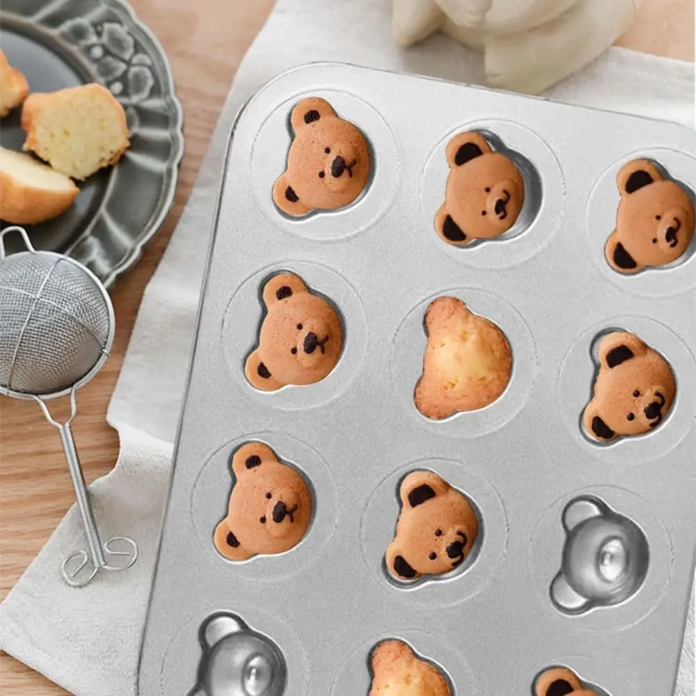 الكربون الصلب الدب قالب الخبز عموم 12 تجويف الكرتون الحيوان شكل الكعك قالب الكعك غير عصا سهلة إزالة القوالب #4