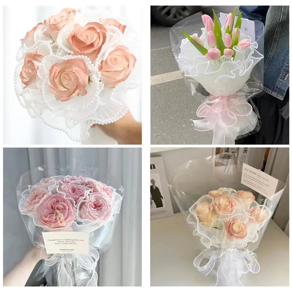 1 Pack Flower Wrapping Paper Flower Shop Bouquet Supplies White Pearl Wave Yarn Flower Wrapping Paper Wedding Birthday Supplies - view 2