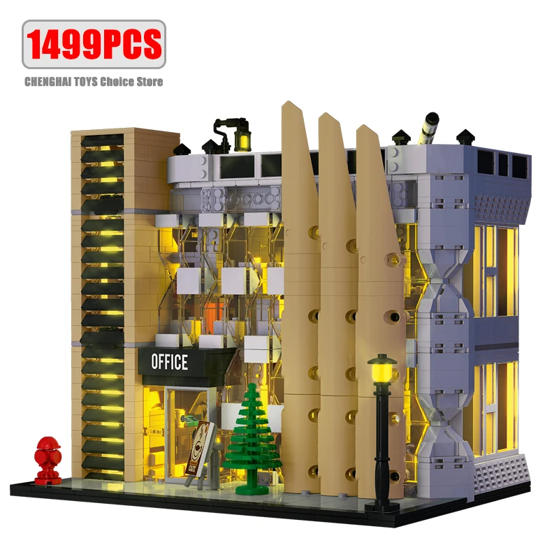1499 Stuks Stadskantoor Modulaire Bouw Bakstenen Moc Moderne Infrastructuur Architectuur Modelblokken Diy Speelgoed Cadeau Kinderen Jongens Meisjes