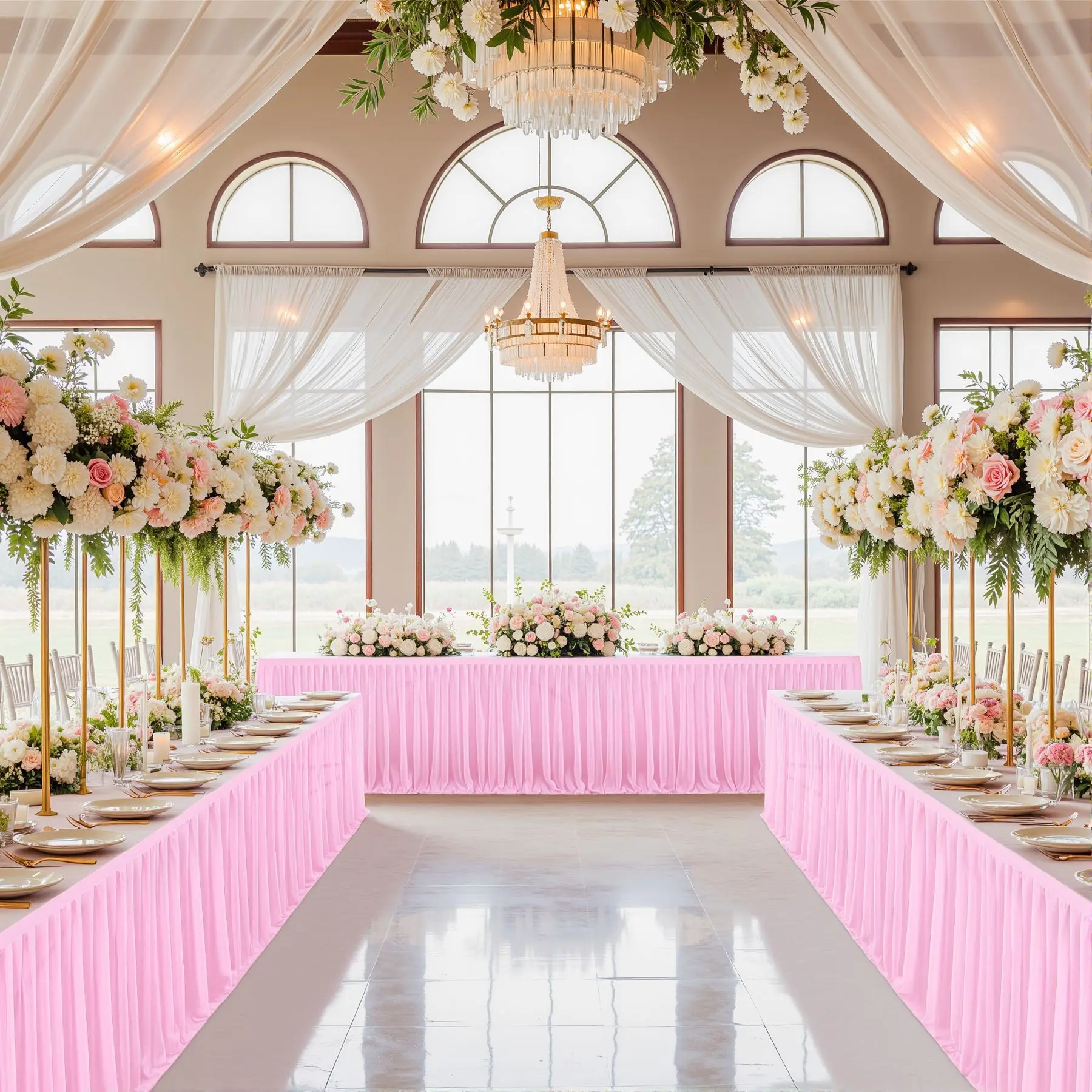 

Chiffon Table Skirt for Rectangle Table Semi Sheer Tulle Ruffle Tablecloths for Banquet Birthday Party Wedding Tablecloth Decor