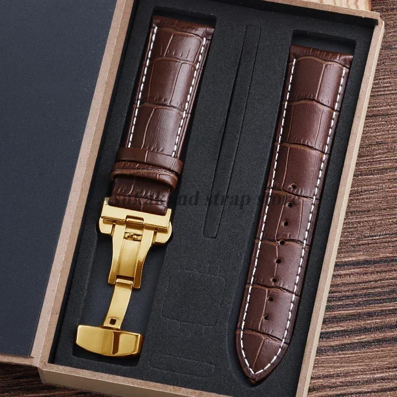 Für Tissot Seiko Kalb Echtes Leder Armband Alligator Korn Schmetterling Verschluss Uhrenarmband 12/13/14/15/16/17/18/19/20/22mm 24mm
