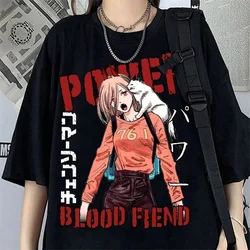 Japońskie Anime koszulka męska wydruk graficzny z piłą łańcuchową damska moda na co dzień wycięcie pod szyją koszulka z krótkim rękawem Plus rozmiar Unisex