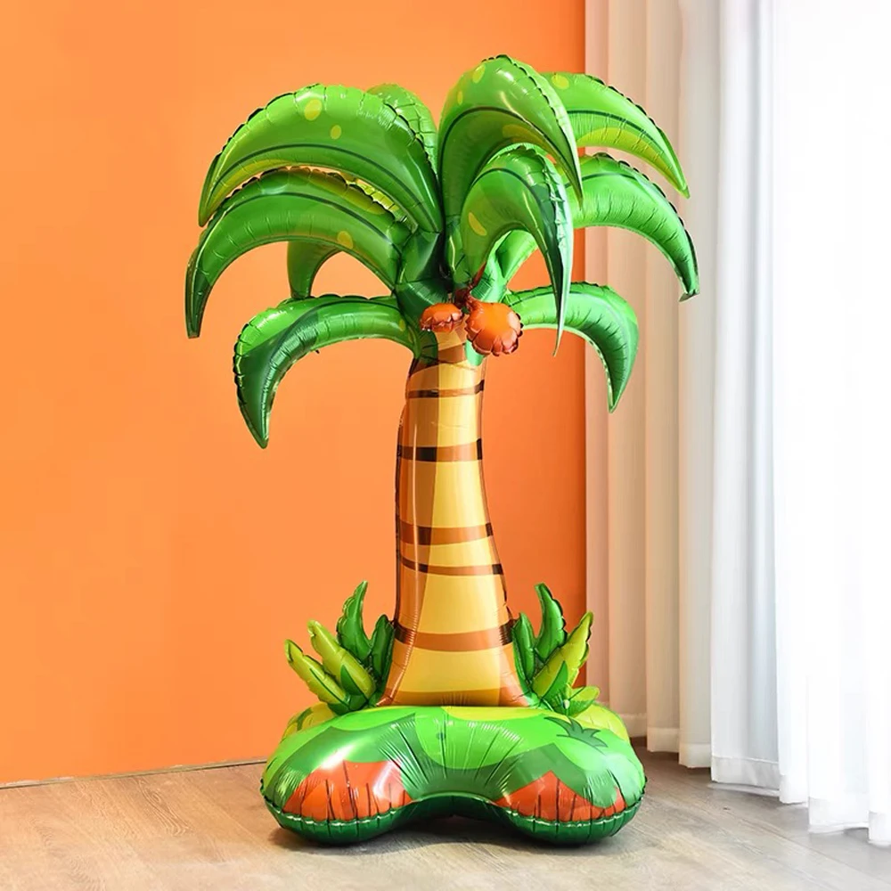 بالون كبير على شكل حيوان سفاري ونخيل وشجرة جوز الهند يقف على شكل أسد وزرافة من رقائق معدنية لتزيين حفلات أعياد الميلاد في الغابة