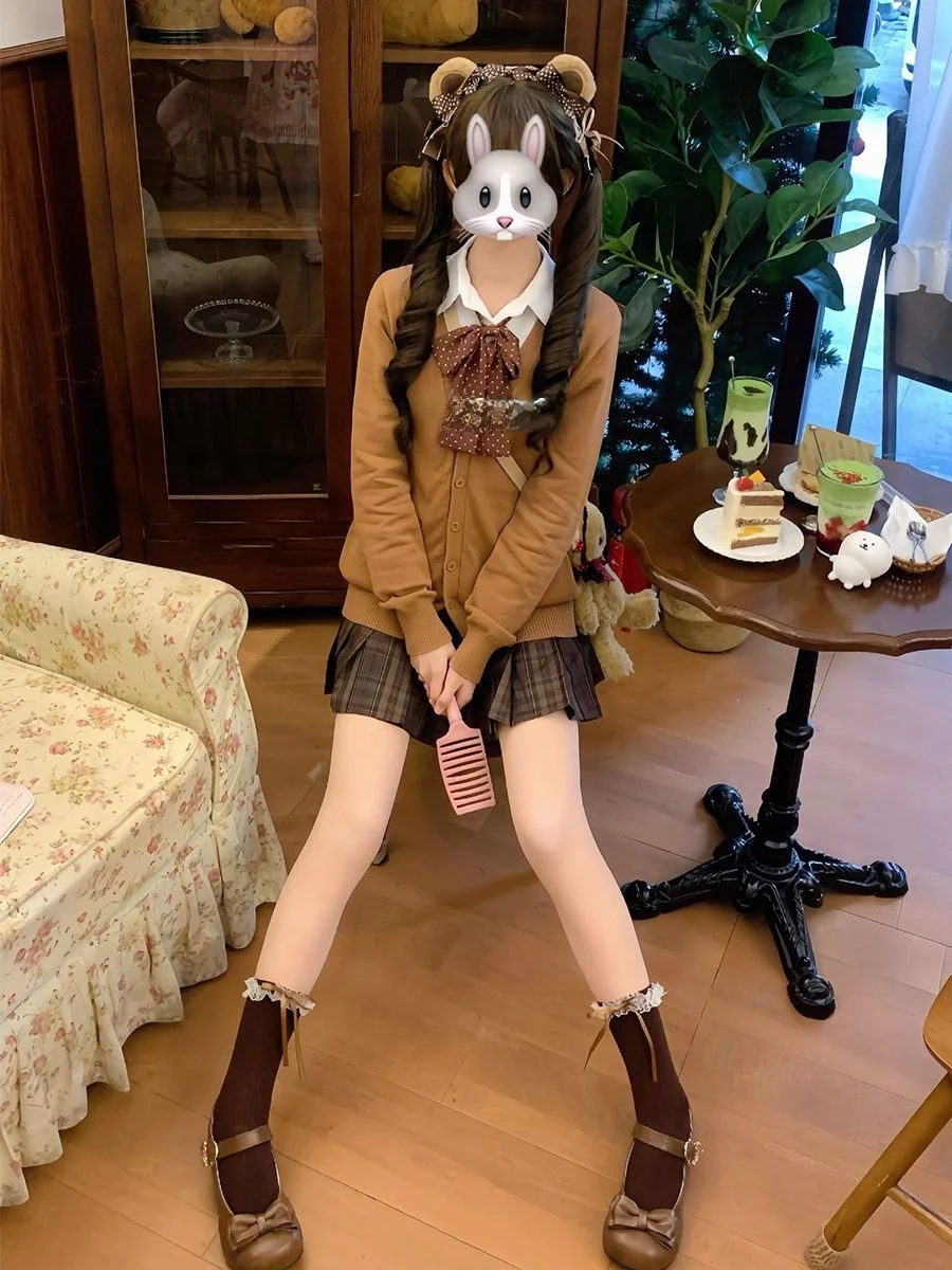 

Autumn Winter JK orm Student Sweater Cardigan Long Sve Layering Sugar Roasted Chestnuts Sle Knitted Wear for Women