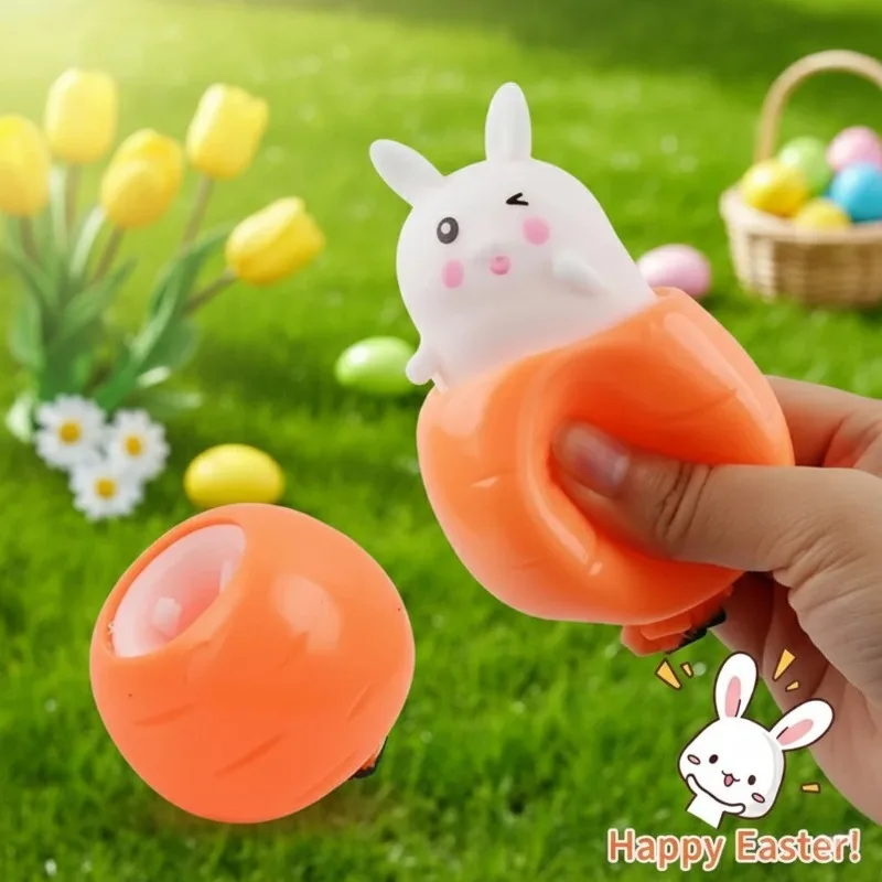 1-20PCS Easter Decoration Carrot Rabbit Squeeze Telescopic Toys Kids Children's Radish Rabbit Cup Pinch Toy Stress Relief Gifts