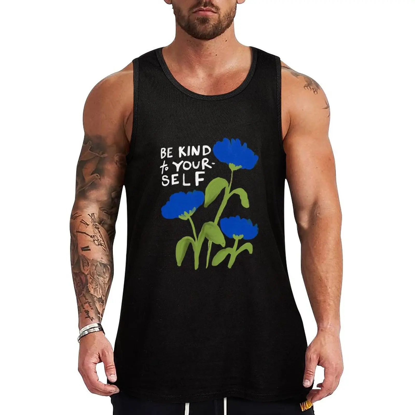 Be Kind To Yourself - Inspirational Quote - Blue Floral - Morgan Harper Nichols Tank Top Muscle fit fitness Men's t-shirt