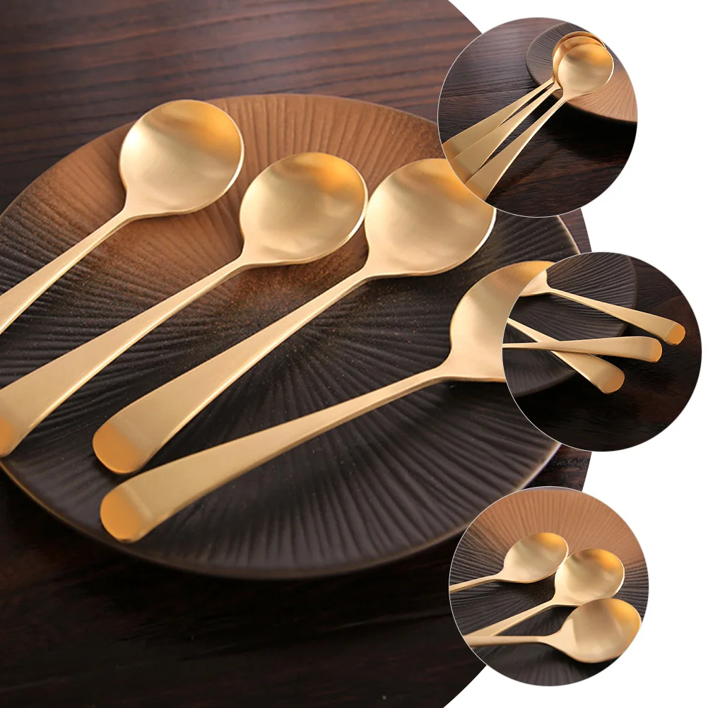 

2pcs Brass Spoons Long Handle Porridge Soup Spoons Household Kitchen Serving Spoon Simple Design Easy Clean Dishwasher Safe