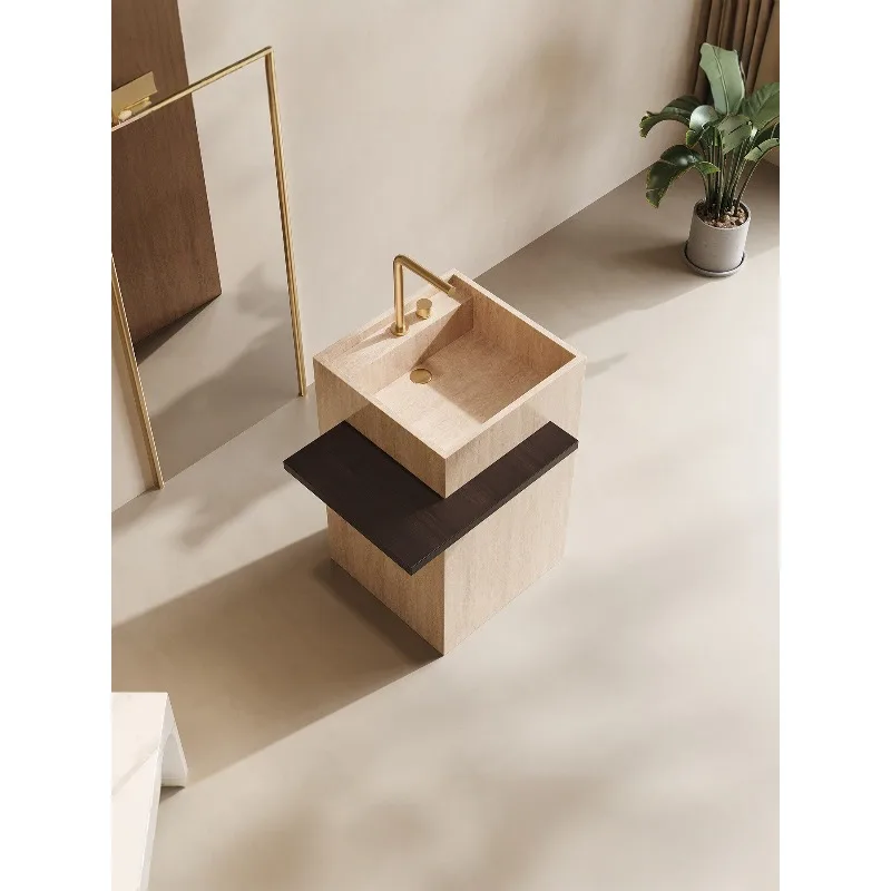 Customized hotel villa rock slab small apartment column basin outdoor courtyard wash basin integrated floor washbasin