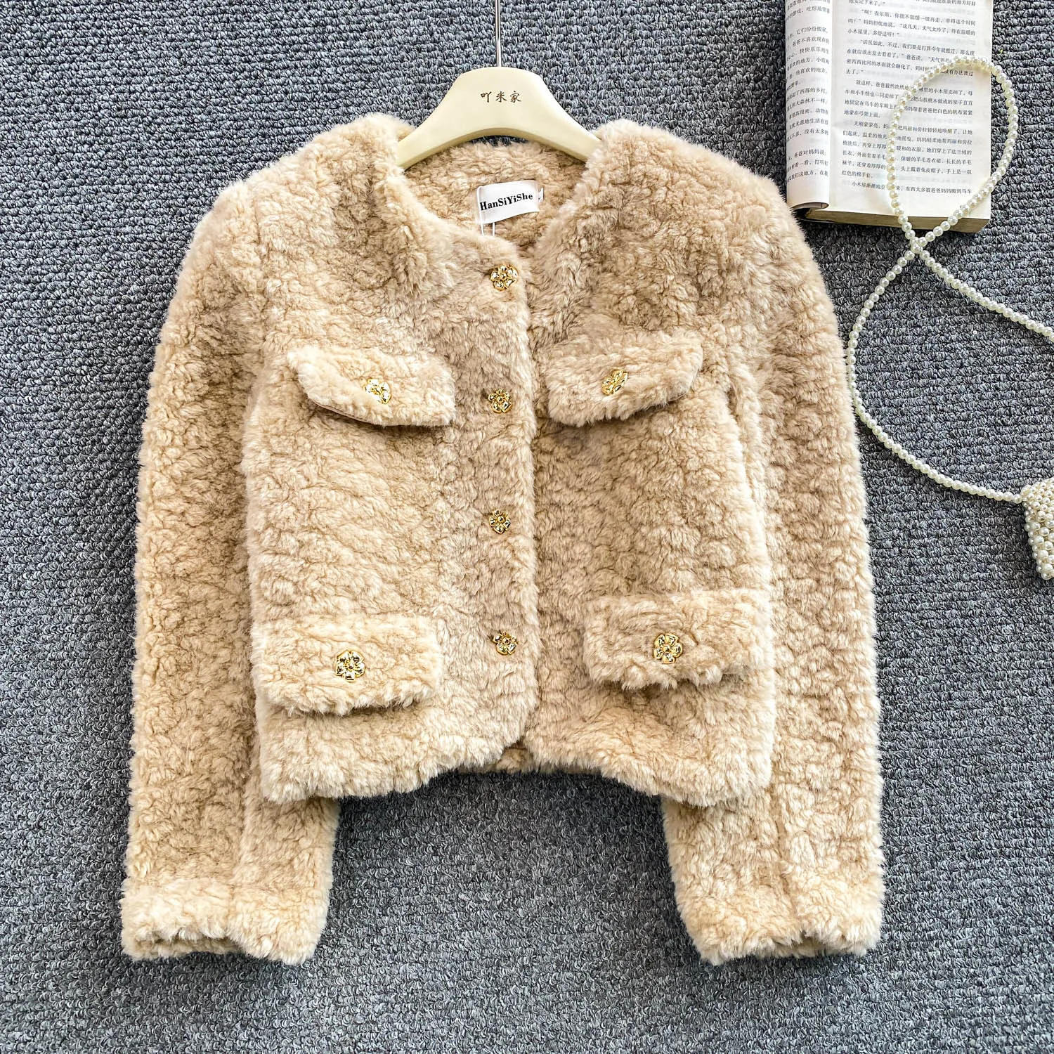 معطف Ele Thiened ناعم من المينك المخملي المستدير Ne Jaet للسيدات للخريف والشتاء فاخر فضفاض للتخسيس معطف بأزرار معدنية #3