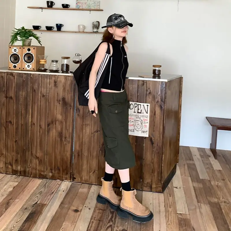 High-Waisted Slit Work Straight Casual Skirt Women 2025 Summer New Niche Design Slim Versatile Skirt