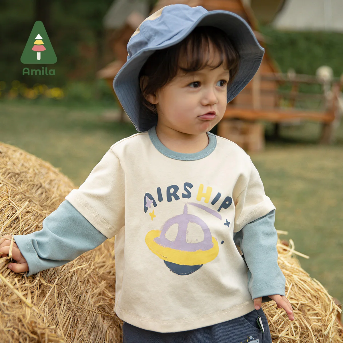 Amila Baby Boys T-shirt 2023 Spring New Fashion Spliced Contrast O-neck Full Sleeves Kids Casual Cotton Tops Children\'s Clothes