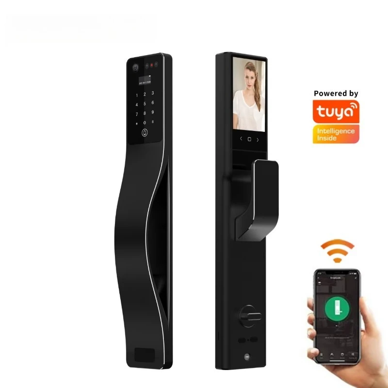 3D Smart Lock with Fingerprint & F Face ID Remote Doorbell Tuya App Door Camera for Wood Door Cloud Data Storage Option
