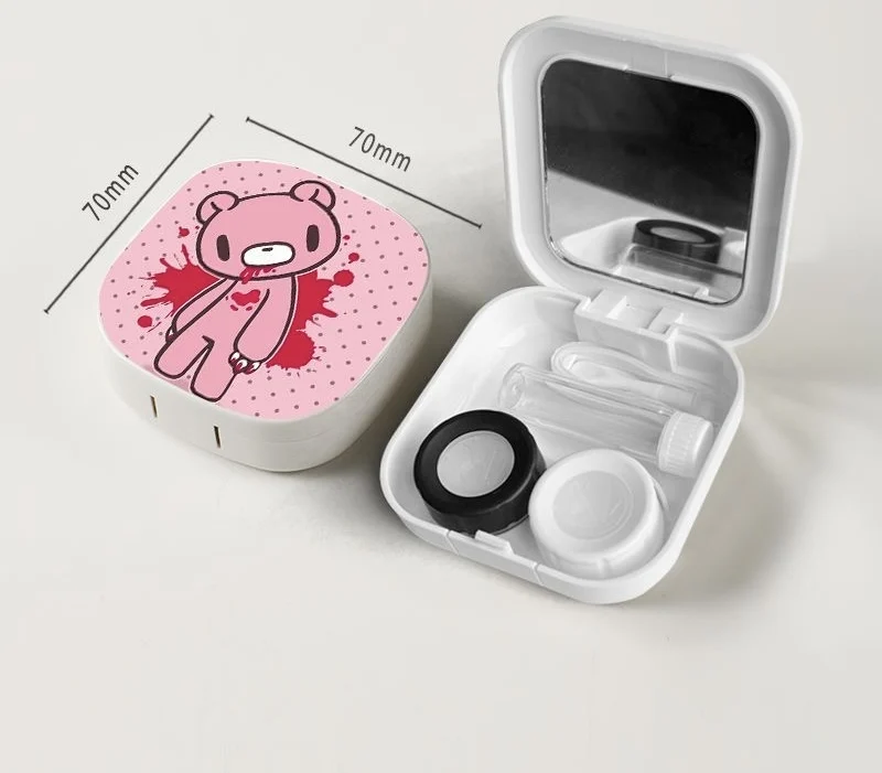 Cute Pink Gloomy Bear Contact Lens Case with Mirror Portable Travel Cartoon Lens Holder Container Box for Eyes Care
