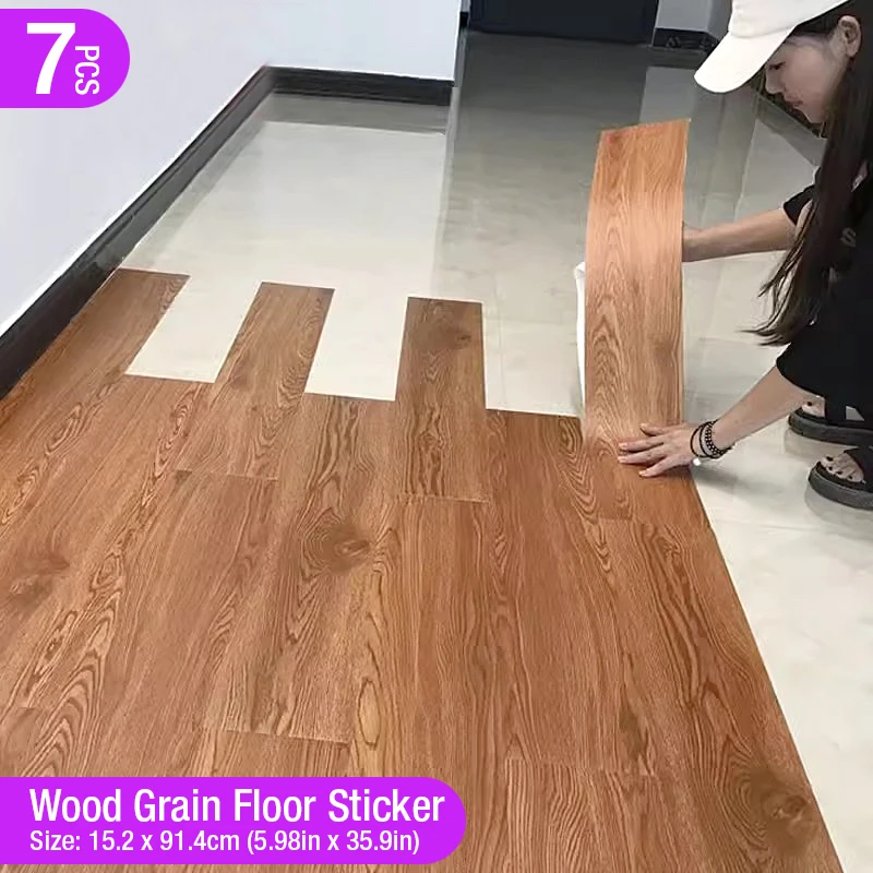 

7pieces Peel And Stick Floor Tiles, Self-Adhesive Wall Tilse, Waterproof Wood Grain Floor 3d Wall Sticker, Flooring, 6 x 36 Inch