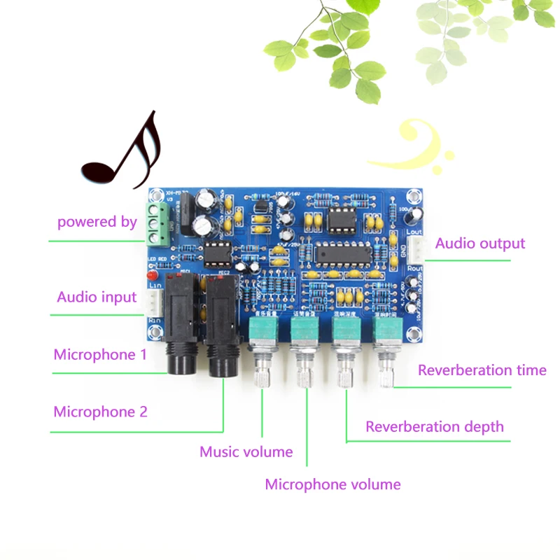 Dual AC12V Digital Microphone Amplifier Board PT2399 Karaoke Reverberation Board Karaoke OK Amplifier Module Electronic DIY PCB