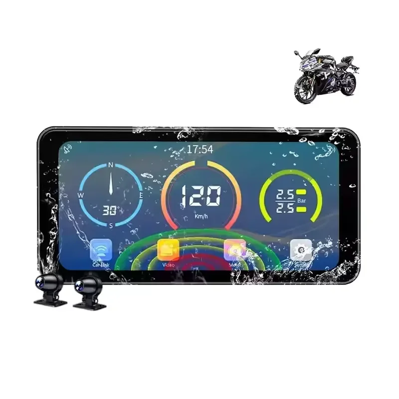 2026 Hot Sale 6.25 Inch Waterproof Motorcycle DVR Dash Cam Wireless CarPlay Android Auto BT Music Touch Navigation Display