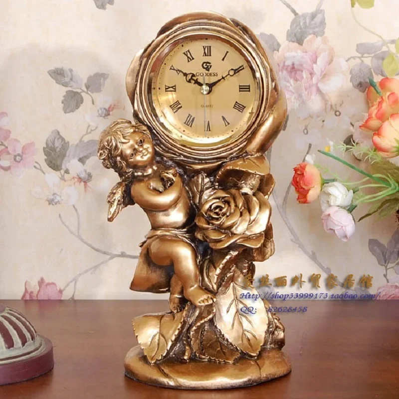 christmas European gold  clock Angel Rose molding process schedule desktop clock