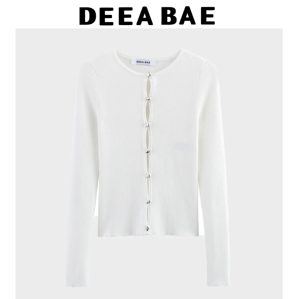 DEEABAE セクシーなスパイシーガールデザイン中空アウトニットセーター女性の春の新ラウンドネック露出へそショートトップ